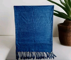 Pottery Barn Blue Fringe Table Runner 22in W x 108in L, India Cotton/Algodon A2 - Picture 1 of 8