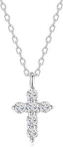 Dainty 925 Sterling Silver Moissanite Cross Necklace for Women, Trendy 0.6 Cttw - Picture 1 of 9