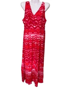 Boho Red Tie-Dye Sleeveless Maxi Dress L Beachy Festival Hippie Lagom - Picture 1 of 8