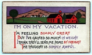 Postcard~ Arts & Crafts~ On Vacation Feeling Simply Great~ Beautiful Landscape - Foto 1 di 2