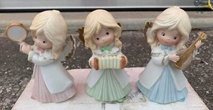 Set of 3 Vtg Homco Porcelain Bisque Angels Mandolin Accordion Tambourine #5504 - Picture 1 of 5