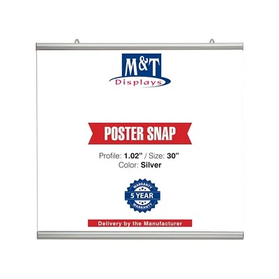 Poster Snap Hanger Set 30 inch Wall Mounting Silver 1.02" Aluminum Profile - Image 1 of 4