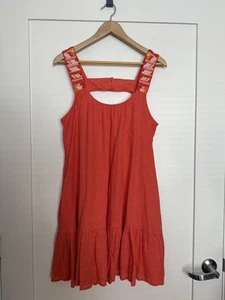Anthropologie Tunic Dress Sz M Coral Embroidered Sleeveless Festival Beachy Boho - Picture 1 of 14