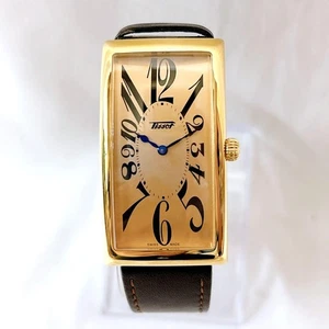 Reloj TISSOT Banana Cuarzo Caja Dorada Esfera Beige Cuero Marrón Hecho en Suiza - Imagen 1 de 8
