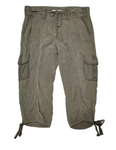 Anthropologie Hei Hei Silk Cargo Capri Pants Size 12 Green - Picture 1 of 6