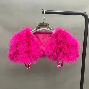 Women Ostrich Fur Wedding Bridal Boleros Show Feather Shawl Shrugs Elegant Capes - Picture 1 of 24