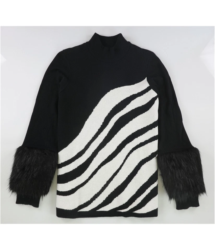 Alfani Womens Zebra Print Pullover Sweater, black, M - Image 1 of 1