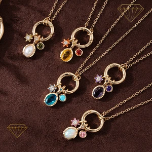 Collar con dije de piedra de nacimiento de oro delicado colgante de piedras preciosas perla cristal flor regalo - Imagen 1 de 26