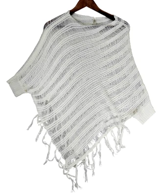 Top de chal de lapislázuli para mujer talla única blanco tejido cabaña borla festival pulóver Foto 1 de 4