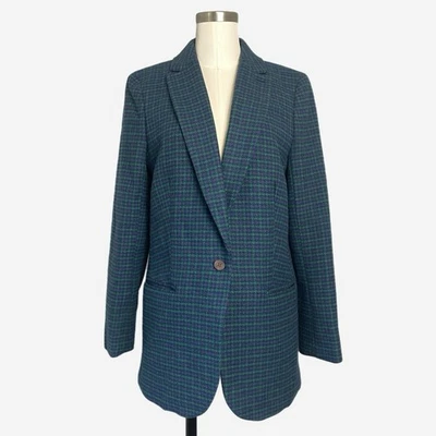 Blazer Jcrew Factory Relaxed de un botón verde azul espiga lana de gran tamaño 6 Foto 1 de 4