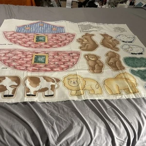 Vintage Noah's Ark Pillow With Pocket & Toy Animals Cut & Sew Fabric Panel - Picture 1 of 9