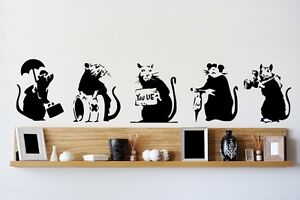 Banksy Style Sammlung von Ratten x 5 Graffiti Kunst / große Vinyl Wandaufkleber NEU