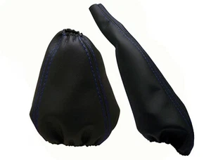 SEAT TOLEDO (1991-1999) Cuffia Leva Cambio e Freno Pelle - Cuciture Blu - Picture 1 of 1