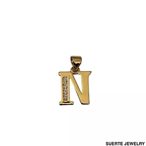 14K Gold Plated Initial Letter “N” Name Necklace Pendant with Chain Oro Laminado - Picture 1 of 1