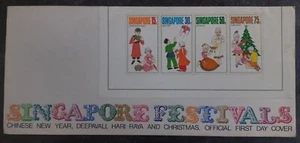 1971 Singapore Popular Festivals Cover ties 4 Stamps No Cancel - Picture 1 of 5