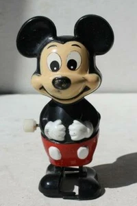 Mickey Mouse Figurine Plastic Wind Up Walking Toy Made Taiwan Tomy Gloves Button - Picture 1 of 1