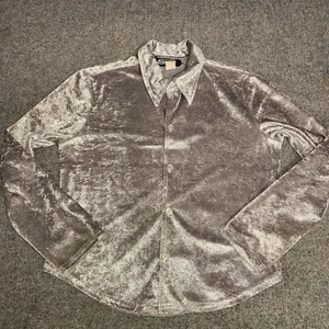 Vintage 70s Shirt Adult Medium Silver Hipwear Dagger Collar Disco Shimmer Party  - Picture 1 of 12