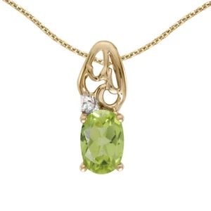 10k Yellow Gold Oval Peridot And Diamond Pendant with 16" Chain - Picture 1 of 3