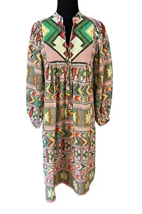 Farm Rio Amulet Midi Dress Green Red XS Extra Small Beaded Tassel Geo Print - Picture 1 of 7