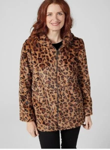 Helene Berman Hooded Leopard Faux Fur Coat with Zip - Picture 1 of 2