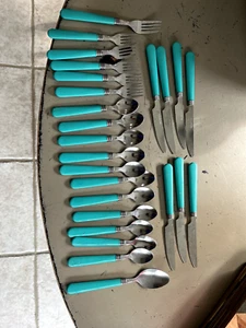 lot of 25 Gibson DECA-TURQUOISE Stainless Flatware MCM Turquoise - Picture 1 of 1