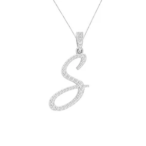 Colgante inicial letra S cursiva para hombre enchapado en oro 14k moissanita de 0,43 quilates - Imagen 1 de 18