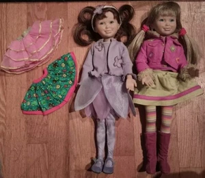 Retired American Girl Hopscotch Hill Dolls  Hallie & Logan + 2 Skirts Lot Of 2 - Picture 1 of 3