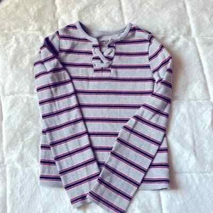 Wonder Nation Gray & Red Striped Long Sleeve Shirt Little Girl Size 6 - Picture 1 of 5