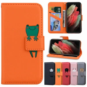 Panda Dog Frog Cat Leather Flip Phone Case For Samsung S22 S21 S20 S7 S8 S9 S10 - Picture 1 of 32