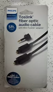 PHILIPS Toslink Fiber Optic Audio Cable with Mini Toslink Adapter 5 ft- 1.5m - Picture 1 of 2