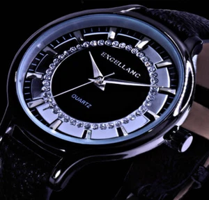 Excellanc Uhr Damenuhr Armbanduhr Schwarz Silber Farben Strass L-SI-52