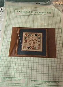 Vintage 1990s Counted Cross Stitch Sampler Alphabet Heart Flower Watermelon - Bild 1 von 7