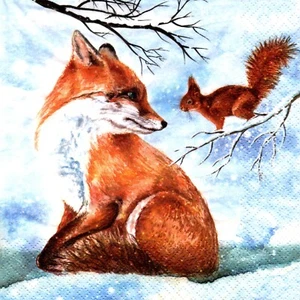 Serviettes en papier renard et ecureuil en hiver. Paper napkins fox and squirrel - Imagen 1 de 1
