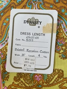 Dynasty Cotton Dress Mandarin Textiles Vintage Fabric NIP 36wide 4 yds long 60's - Picture 1 of 5