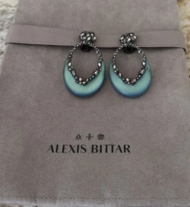 100% Alexis Bittar Black Beetle Lucite & Crystal Lace Imperial Clip On Earrings - Picture 1 of 20