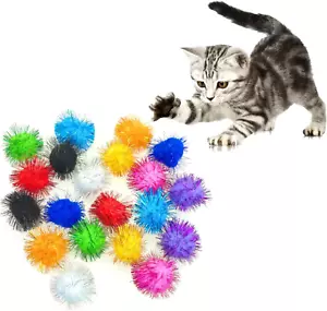 20 Pack Cat Fuzzy Balls for Cats, 4.5CM Assorted Colored Glitter Pom Poms Cat Ba - Picture 1 of 12