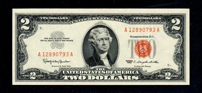 1963 $2 Red Seal Legal Tender United States Note  UNC Free Shipping  (P9) - Image 1 of 3