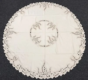 70" Round Cutwork Peacock Embroidery Dining Tablecloth Napkins Beige Polyester - Picture 1 of 7