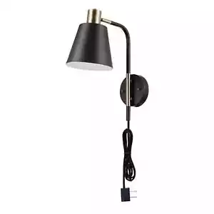 Modern Wall Lamp Plug-in Sconce Light Black Gold for Bedroom or Living Room - Picture 1 of 6