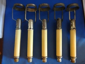 FIVE VINTAGE SPRING LOADED CANDLE HOLDERS with SHADE RESTS (NO SHADES) - Bild 1 von 4
