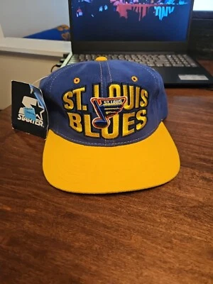 Vintage 90s Starter Spellout Logo St Louis Blues NHL Hockey Snapback Hat Rare - Image 1 of 4
