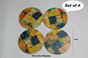 Coasters for Drinks, Absorbent Coasters Set of 4, Yellow Oil Painting Pattern - Picture 1 of 3