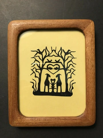 Vintage Cut Paper Silhouette Welsh, Lakeland Terriers Hearts Birds Tree Framed Cover