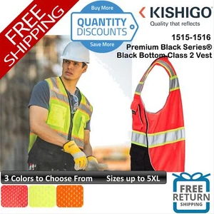 ๐ฅ Kishigo Premium Black Series Black Bottom Class 2 Vest Up To 5XL 1515-1516 - Picture 1 of 10