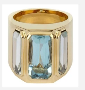 GOLD LIGHT BLUE GEM COCKTAIL RING SIZE 6 7 8 9 10 11 - Picture 1 of 1