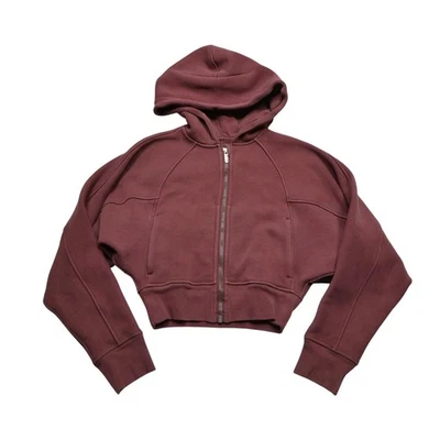 Lululemon Hoodie Womens 2 Burgundy Scuba Cropped Full Zip Raglan Pockets Fleece - Image 1 of 4
