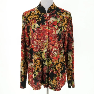 Chaqueta Coldwater Creek Mujer Mediana Elastizada Tejida Negra Roja Ligera 1 Botón Foto 1 de 4