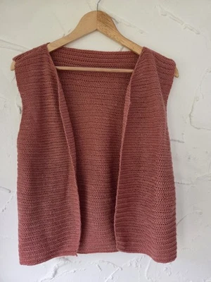 Hand Knitted Size Medium Open Sweater Vest Pink - Image 1 of 4