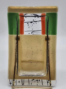 KH Studio Art Glass Iridescent Dichroic Fused Glass Trinket Tray 7" x 4.25" - Picture 1 of 9