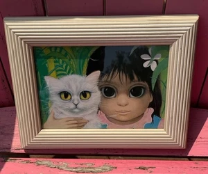 VTG Margaret Keane Nalani With Friend Framed Greeting Card 1984 Wood Frame - Picture 1 of 4
